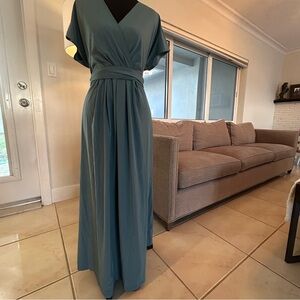 HALARA Breezeful V Neck Tie Waist Slate Blue Maxi Dress